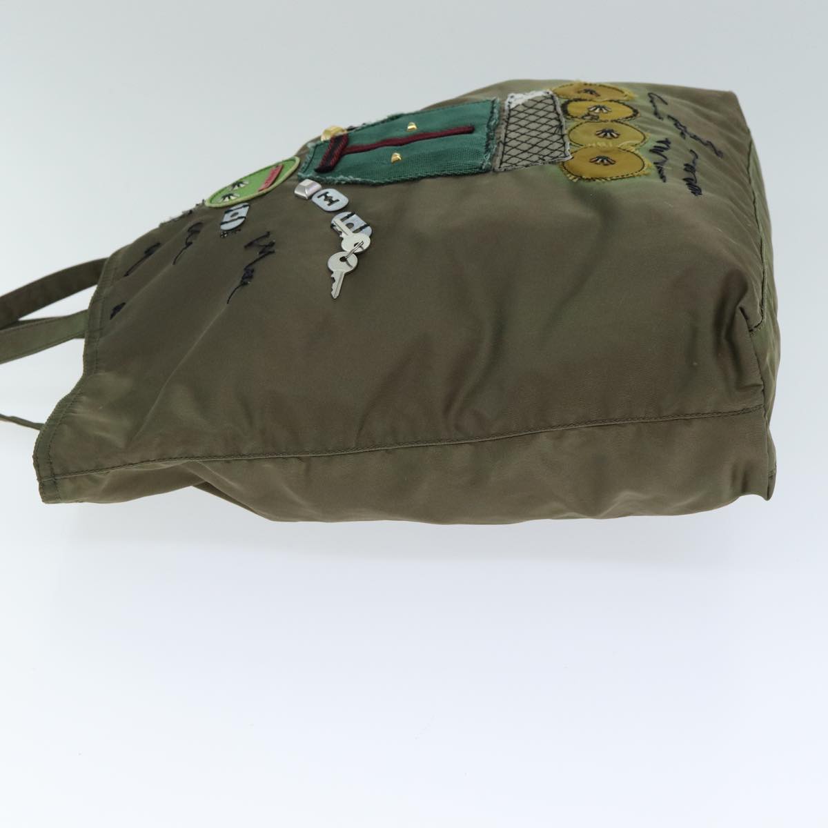 PRADA Robot Tote Bag Nylon Khaki Auth