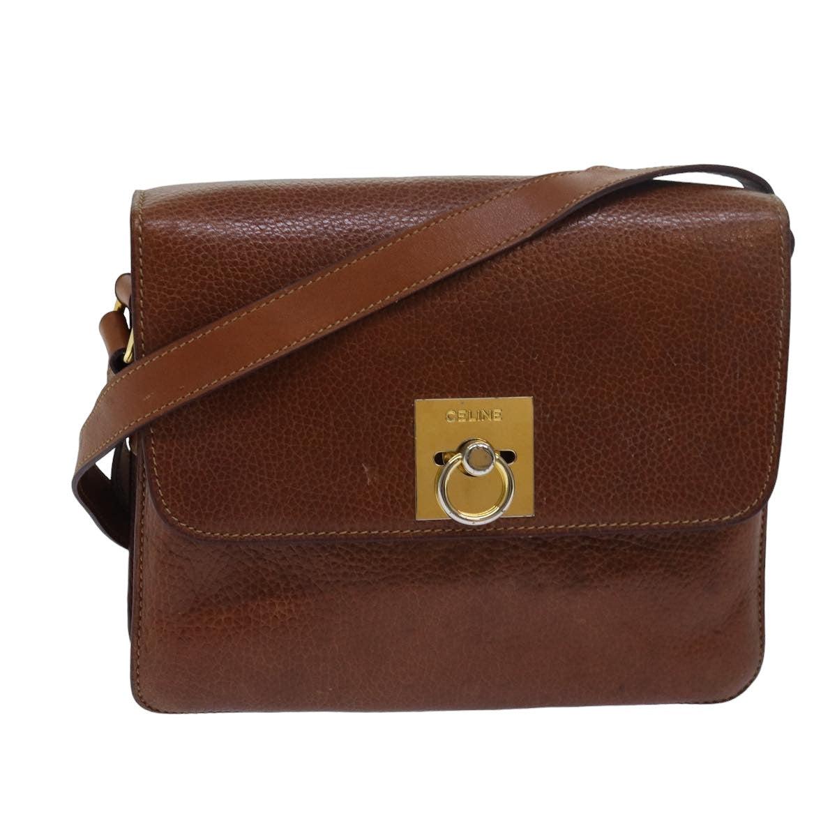 Luxury CELINE Shoulder Bag Leather Brown 79379