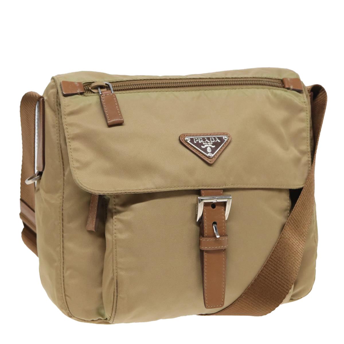 PRADA Shoulder Bag Nylon Beige Auth