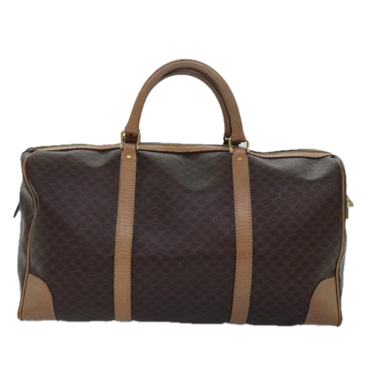 Luxury CELINE Macadam Canvas Boston Bag PVC Leather Brown 79437