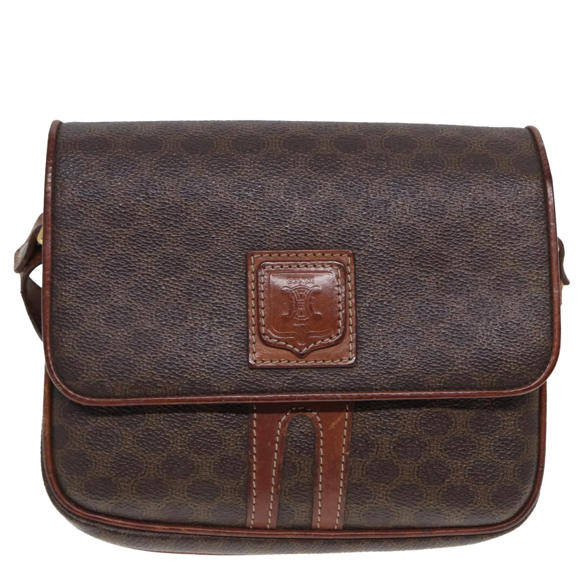 Luxury CELINE Macadam Canvas Shoulder Bag PVC Leather Brown 79666