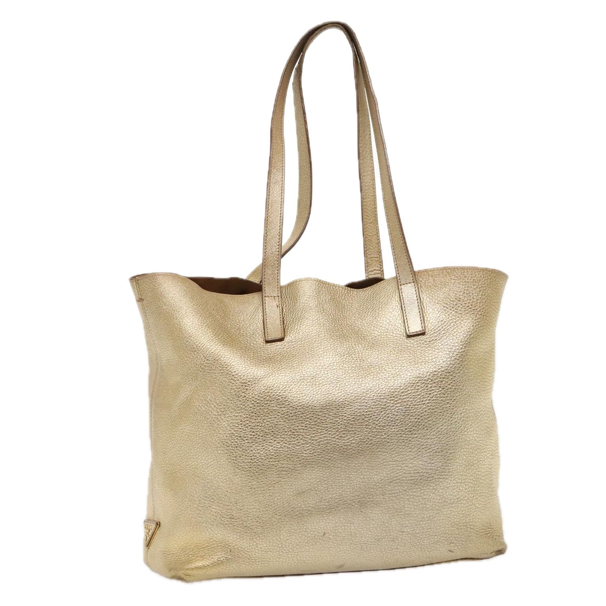 PRADA Tote Bag Leather Gold Auth