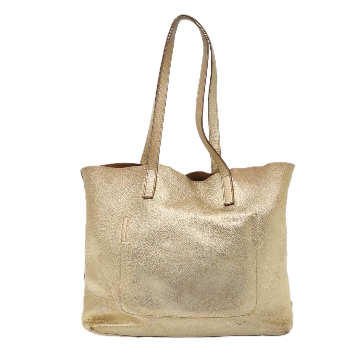 PRADA Tote Bag Leather Gold Auth
