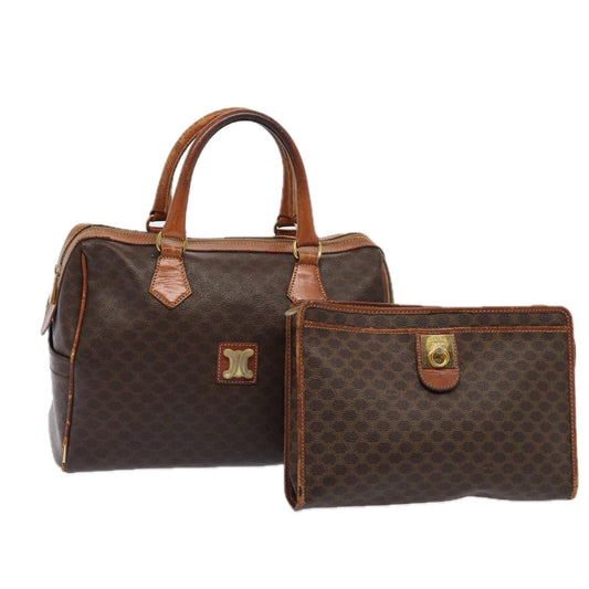 Luxury CELINE Macadam Canvas Boston Bag PVC Leather 2Set Brown 79790