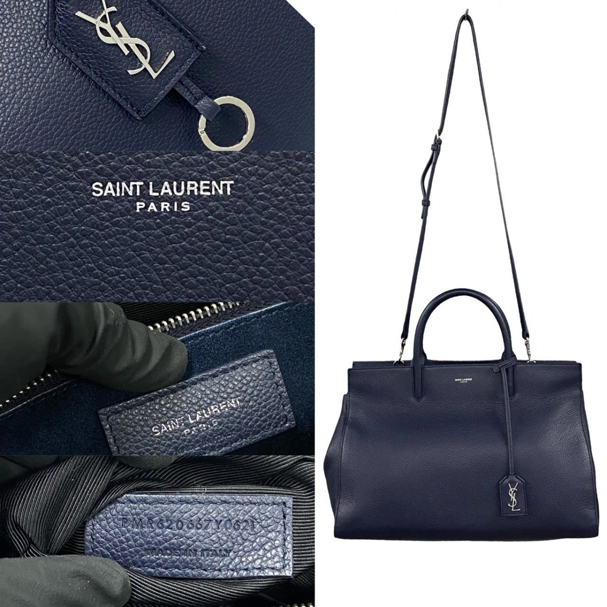 SAINT LAURENT PARIS Shoulder Bag leather Navy Cava Rive Gauche Women