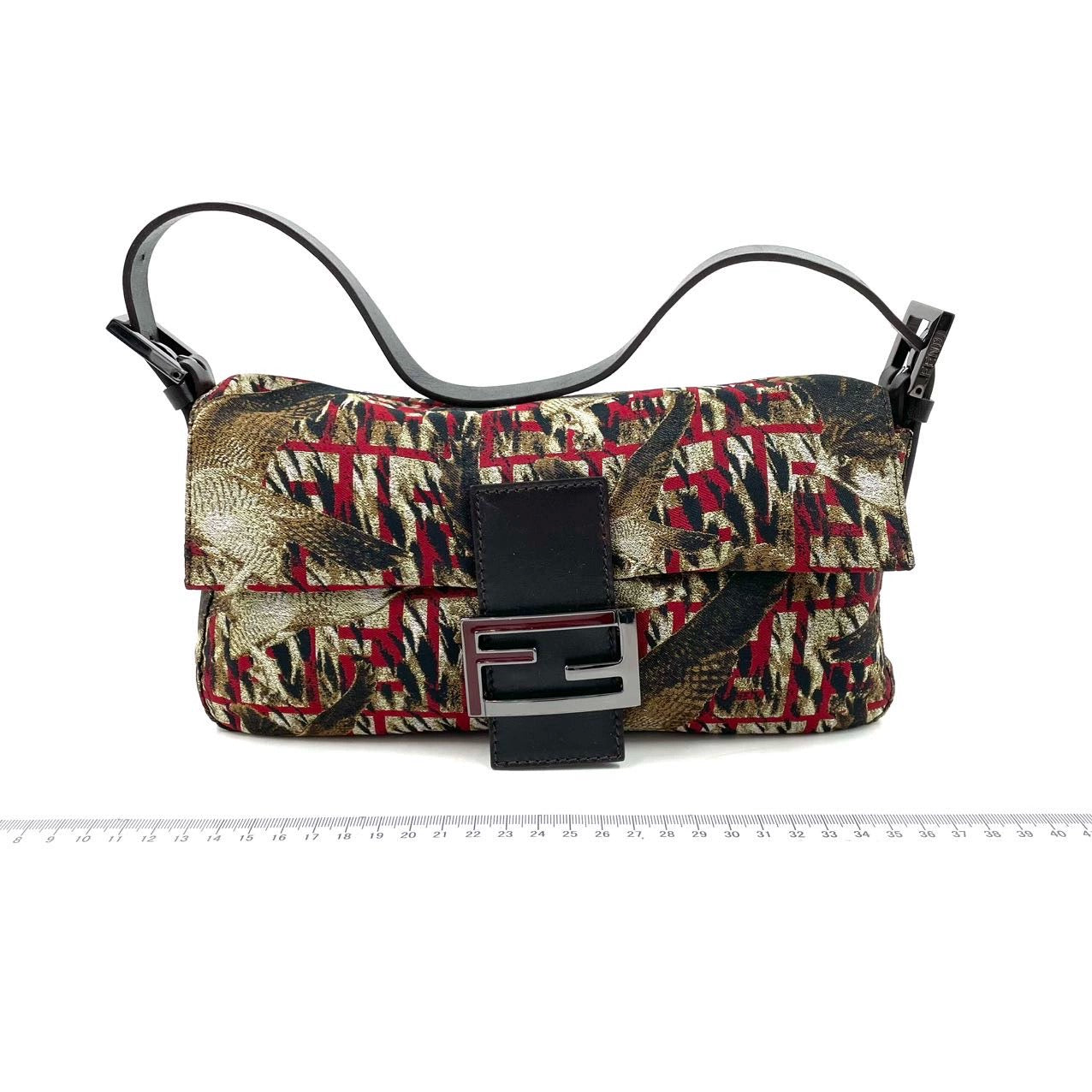 FENDI Baguette   Bird Printed Multicolor Canvas Shoulder Bag