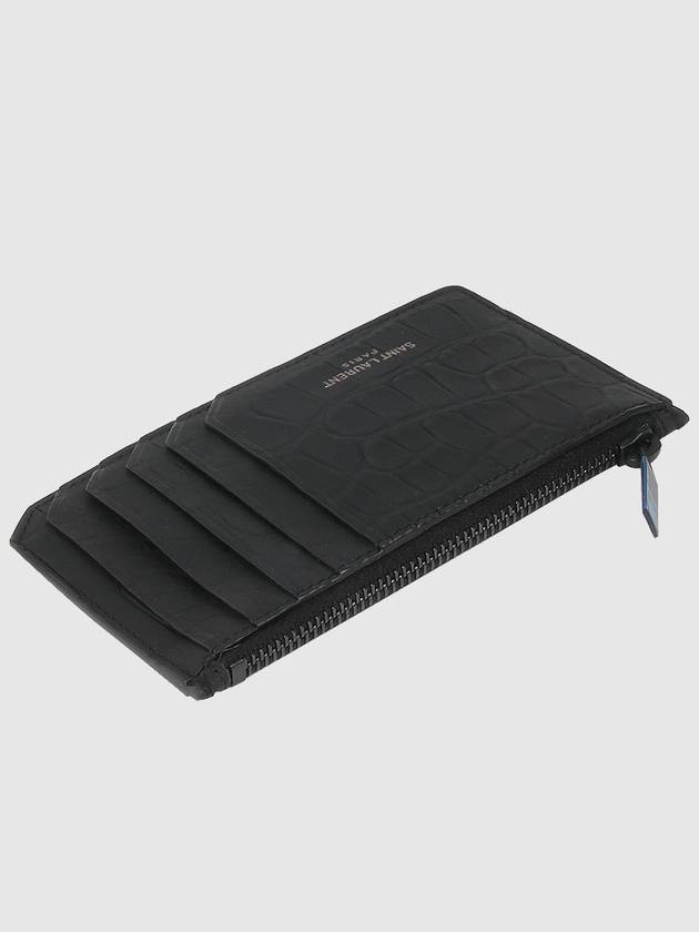 Luxury Saint Laurent Trending 2026 Real Crocodile Leather Card Wallet Black