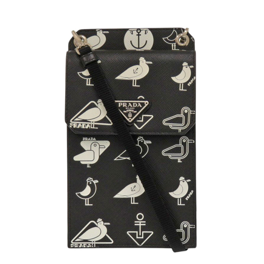 PRADA Shoulder Bag Safiano leather black iPhone case Smartphone case
