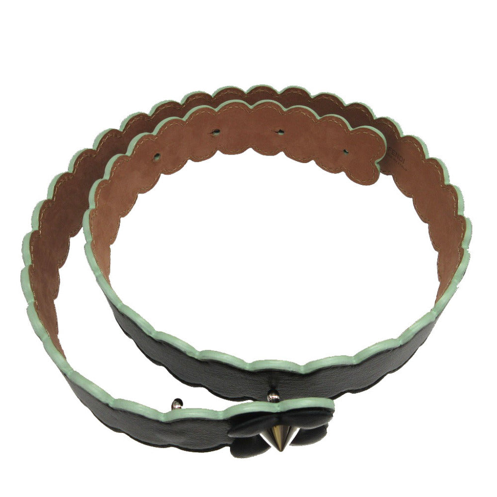 FENDI belt leather black Flower motif unisex(Unisex) 75/30