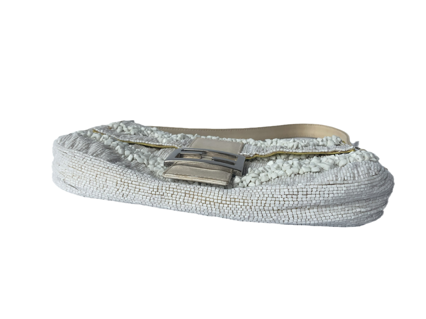 Fendi Baguette White Beaded with Stones in Wave Pattern