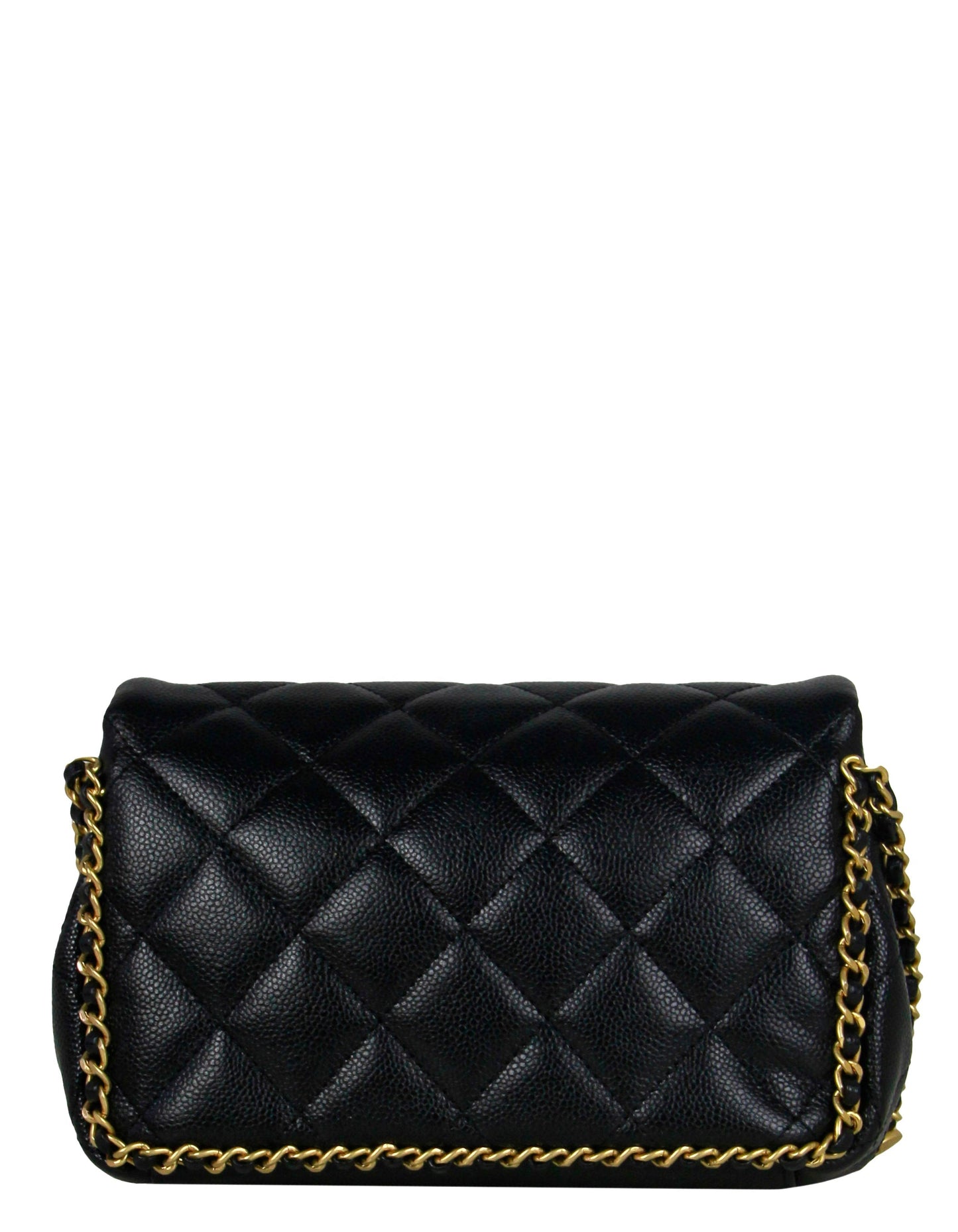 Chanel 2022 Black Caviar Quilted Chain Around Mini Flap Bag