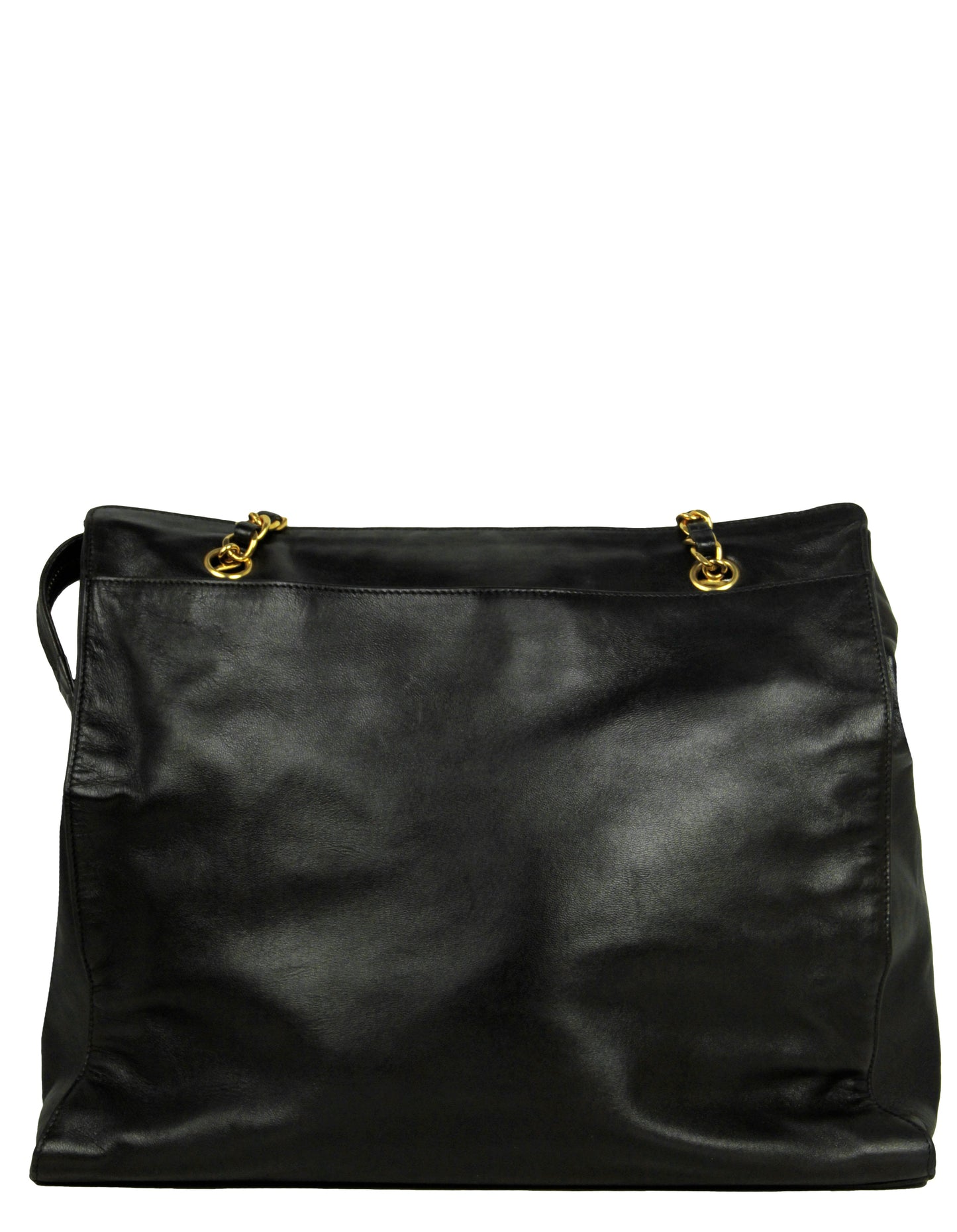 Chanel Black Lambskin Leather CC Logo Tote Bag