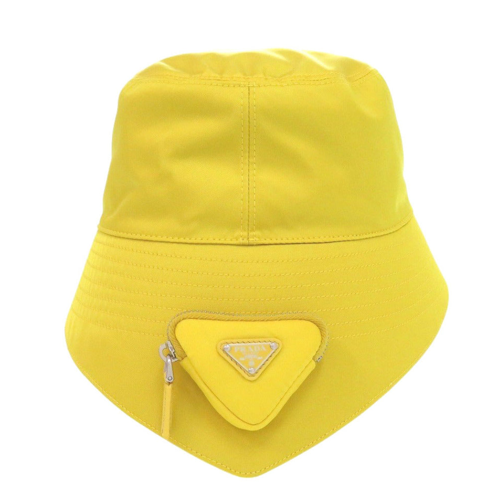 PRADA Other hats polyamide yellow With mini pouch Re-Nylon Bucket Hat Triangle Plate mens L