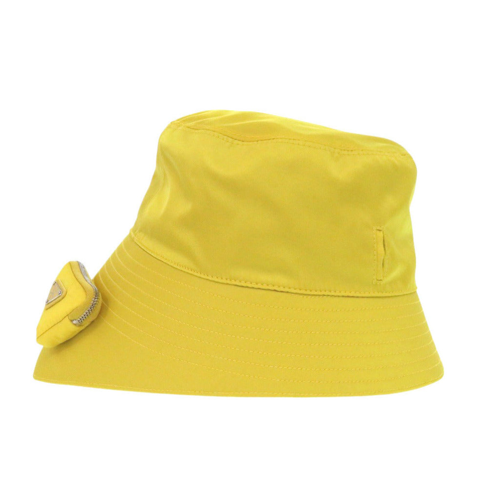 PRADA Other hats polyamide yellow With mini pouch Re-Nylon Bucket Hat Triangle Plate mens L