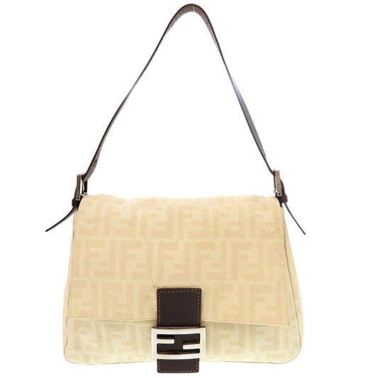 FENDI Shoulder Bag Canvas, Leather beige Mamma Bucket Zucca Pattern Women
