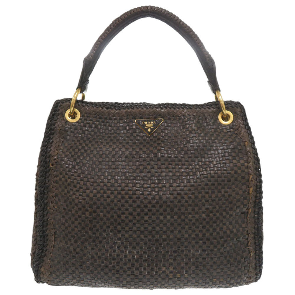 PRADA Shoulder Bag leather Brown Madras