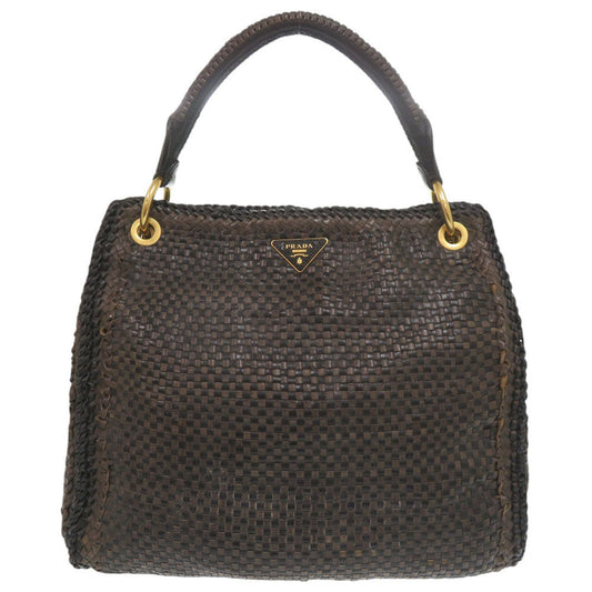 PRADA Shoulder Bag leather Brown Madras