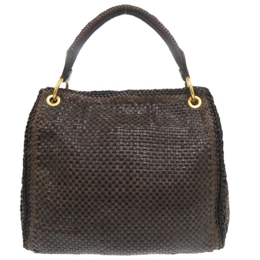 PRADA Shoulder Bag leather Brown Madras