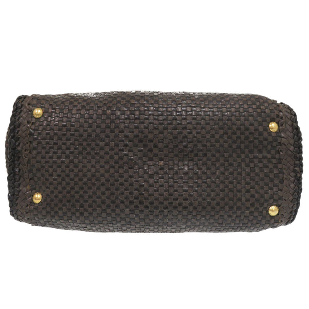PRADA Shoulder Bag leather Brown Madras