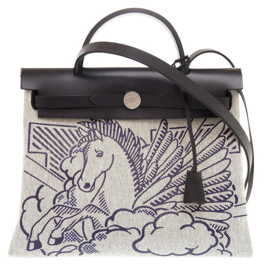 HERMES Handbag Toile H, Vash Hunter Blue indigo Herbag Zip 31 PM Pegasus Pop Women
