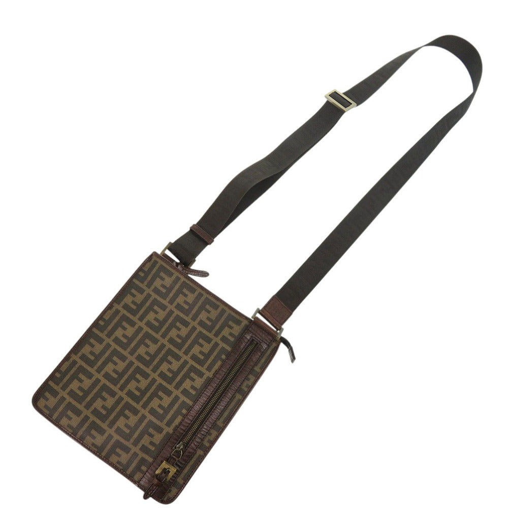 FENDI Shoulder Bag PVC, Leather Brown Zucca Pattern Sacoche Women