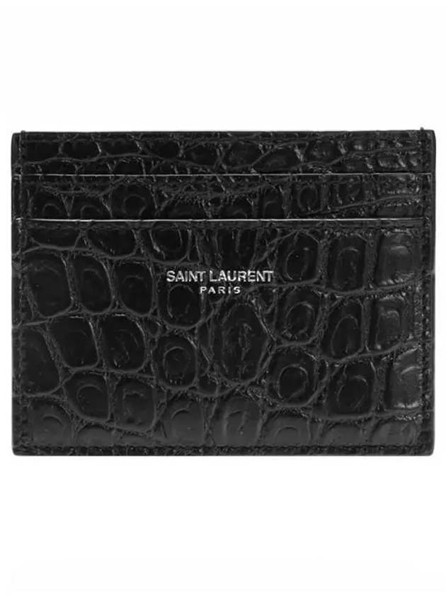Luxury Saint Laurent Trending 2026 Classic Logo Crocodile Card Wallet Black