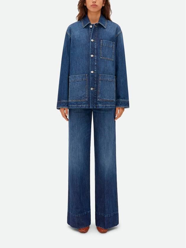 Luxury Bottega Veneta Washed Medium Denim Jacket Mid Blue