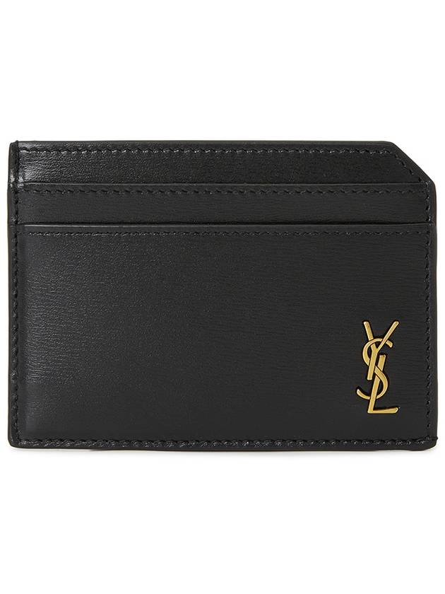 Luxury Saint Laurent Trending 2026 Tiny Cassandre Open Shiny Leather Card Wallet Black