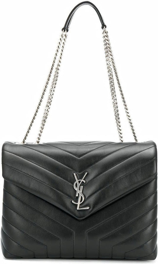 Luxury Saint Laurent Trending 2025 Women's Loulou Logo Plaque Shoulder Bag in Nero/Nero |