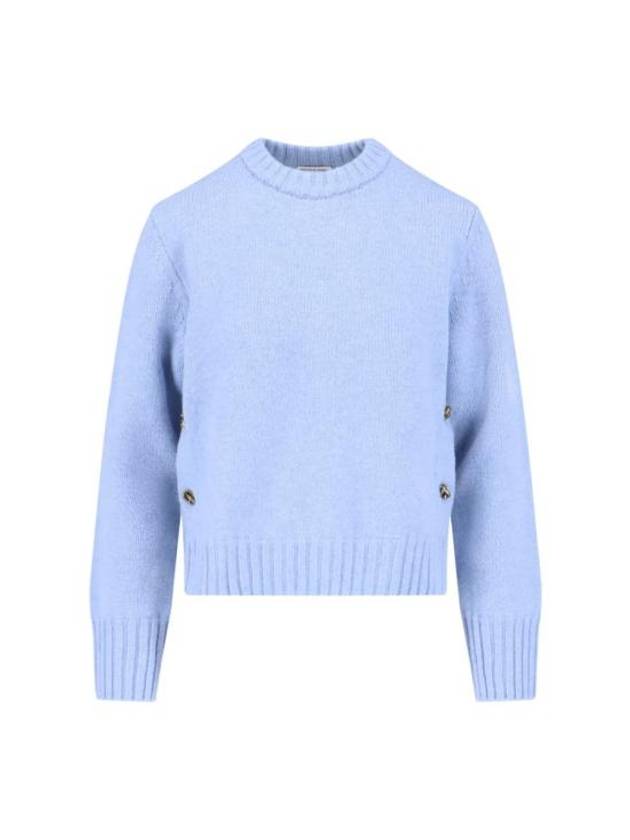Luxury Bottega Veneta Metal Note Button Wool Knit Top Blue