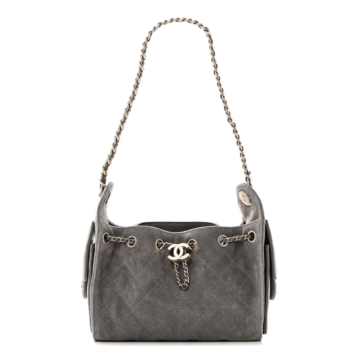 Suede Quilted Mini Chanel 25 Handbag Dark Grey