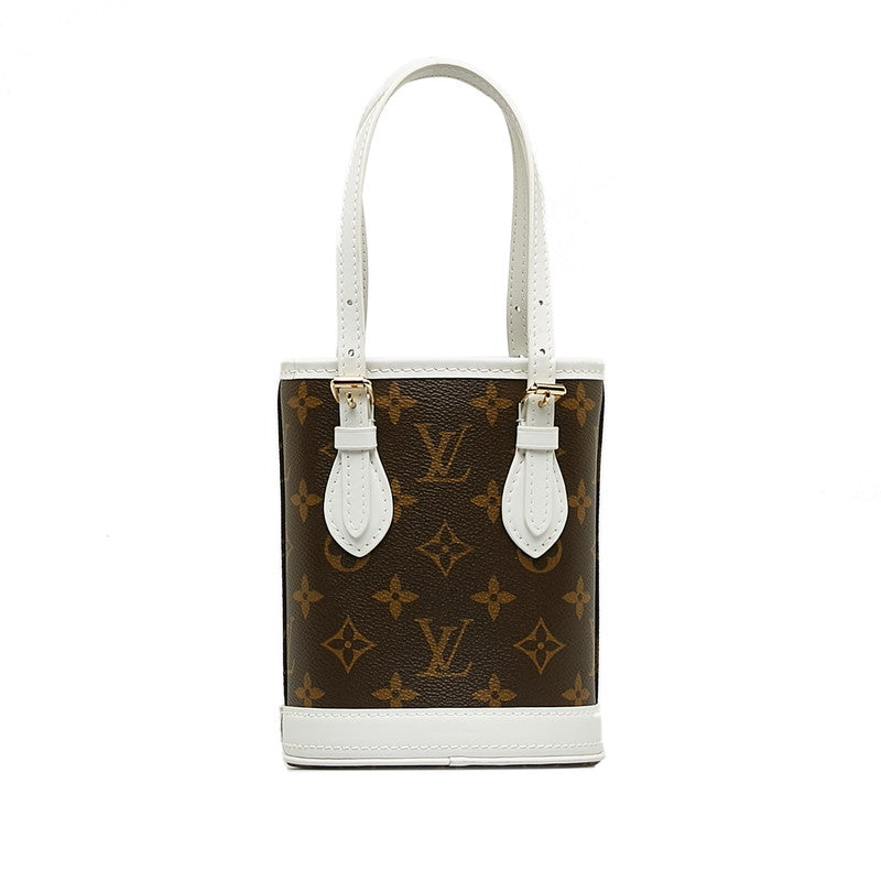 Louis Vuitton Monogram Nano Bucket Handbag 2WAY Brown White PVC Leather Ladies Louis Vuitton