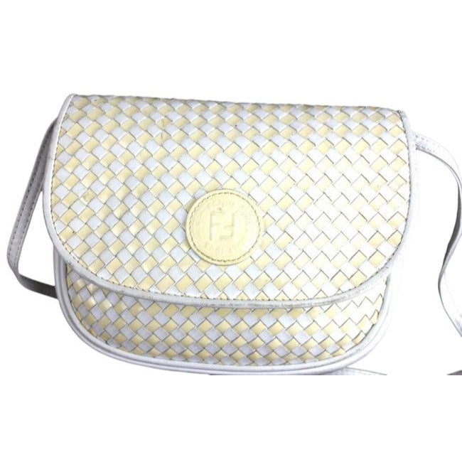 Fendi Pursesdesigner Purses Taupe And Ivory Woven Leather Shoulder Bag