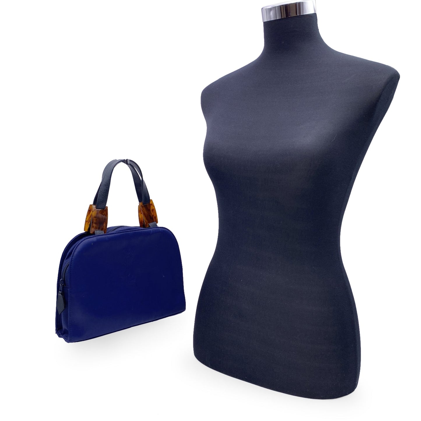 Yves Saint Laurent Blue Canvas YSL Logo Satchel HandBag