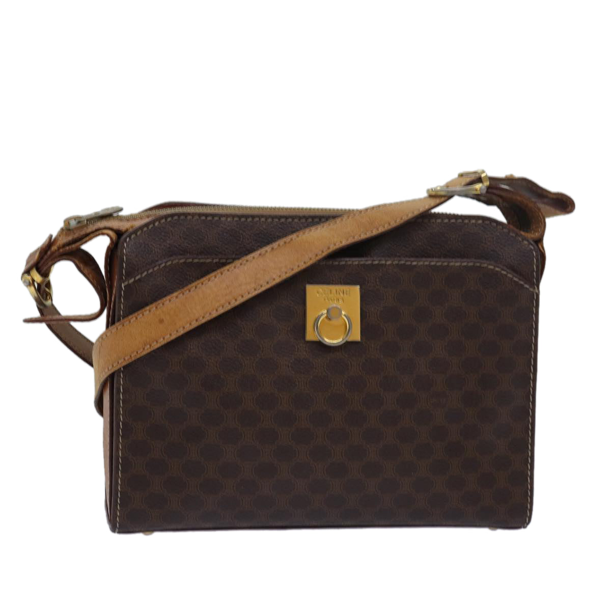 Luxury CELINE Macadam Canvas Shoulder Bag Brown 80063