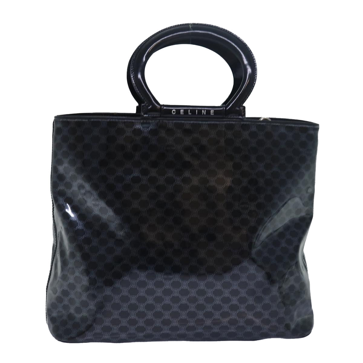 Luxury CELINE Macadam Canvas Hand Bag Enamel Black 80085