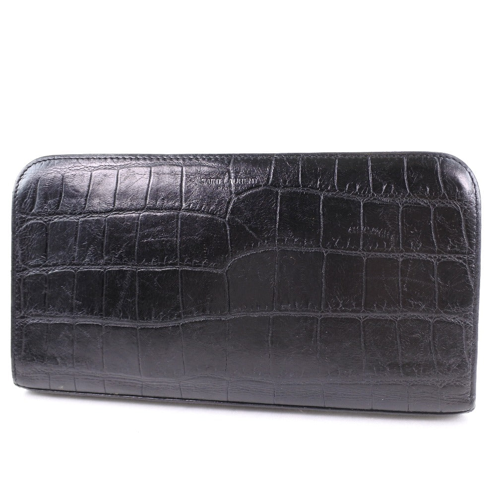 SAINT LAURENT PARIS Long Wallet Purse 328558 CS33E Calfskin black Embossing Zip Around mens