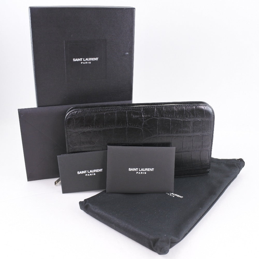 SAINT LAURENT PARIS Long Wallet Purse 328558 CS33E Calfskin black Embossing Zip Around mens