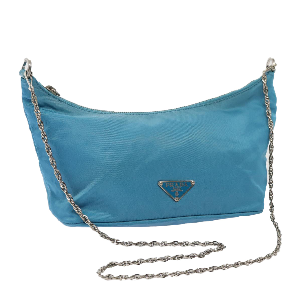 PRADA Chain Shoulder Bag Nylon Light Blue Auth