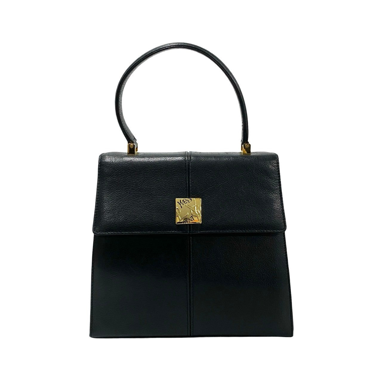 YVES SAINT LAURENT Handbag leather black YSL logo Metal Women