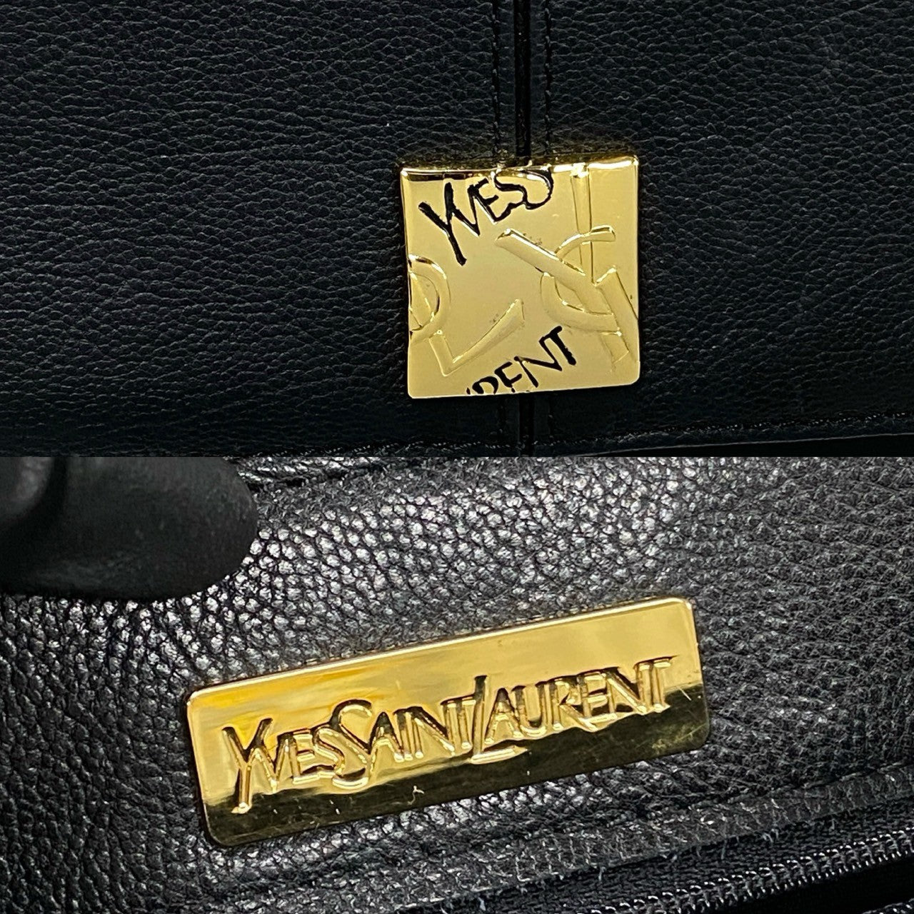 YVES SAINT LAURENT Handbag leather black YSL logo Metal Women