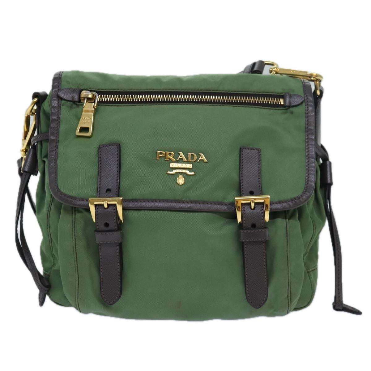 PRADA Shoulder Bag Nylon Khaki Auth