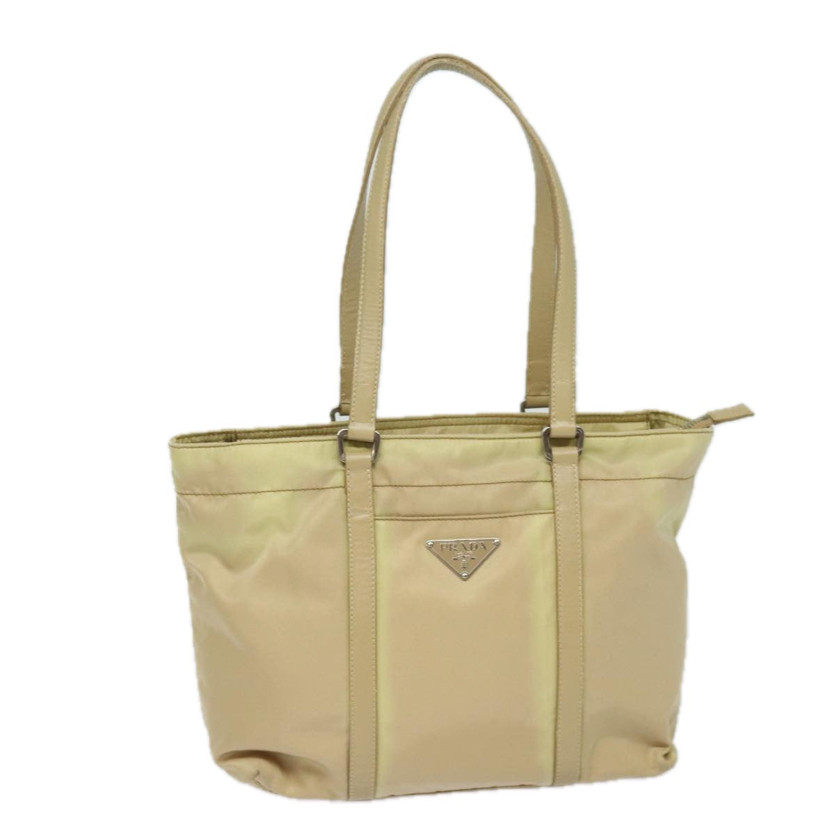 PRADA Tote Bag Nylon Beige Auth