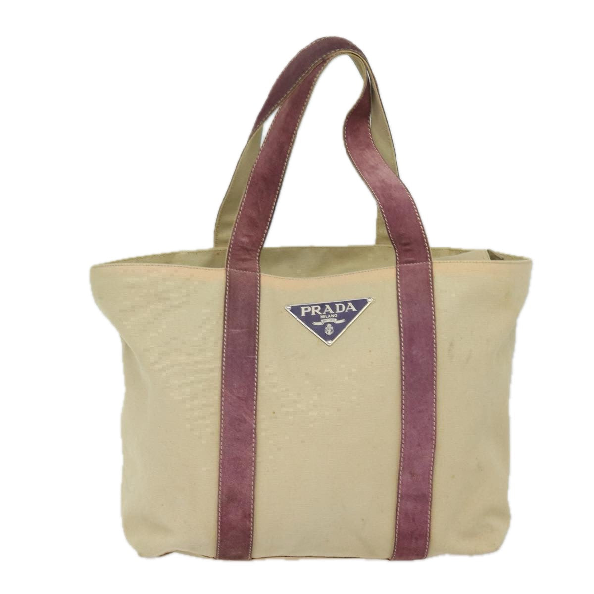PRADA Tote Bag Canvas Beige Auth