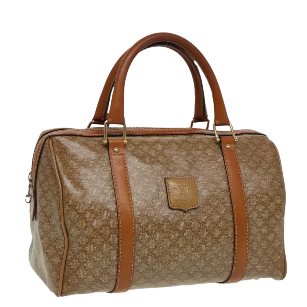 Luxury CELINE Macadam Canvas Mini Boston Bag Beige 80875