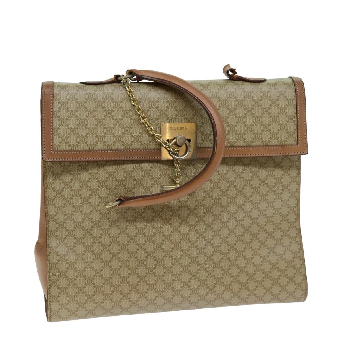 Luxury CELINE Macadam Canvas Hand Bag Beige 80878