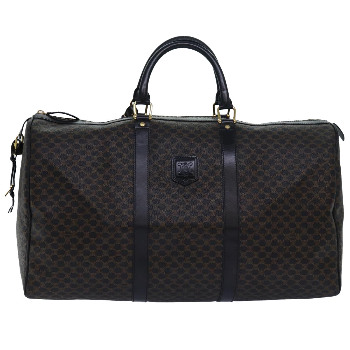 Luxury CELINE Macadam Canvas Boston Bag PVC Leather Black 80880
