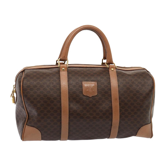 Luxury CELINE Macadam Canvas Boston Bag PVC Leather Brown 80881