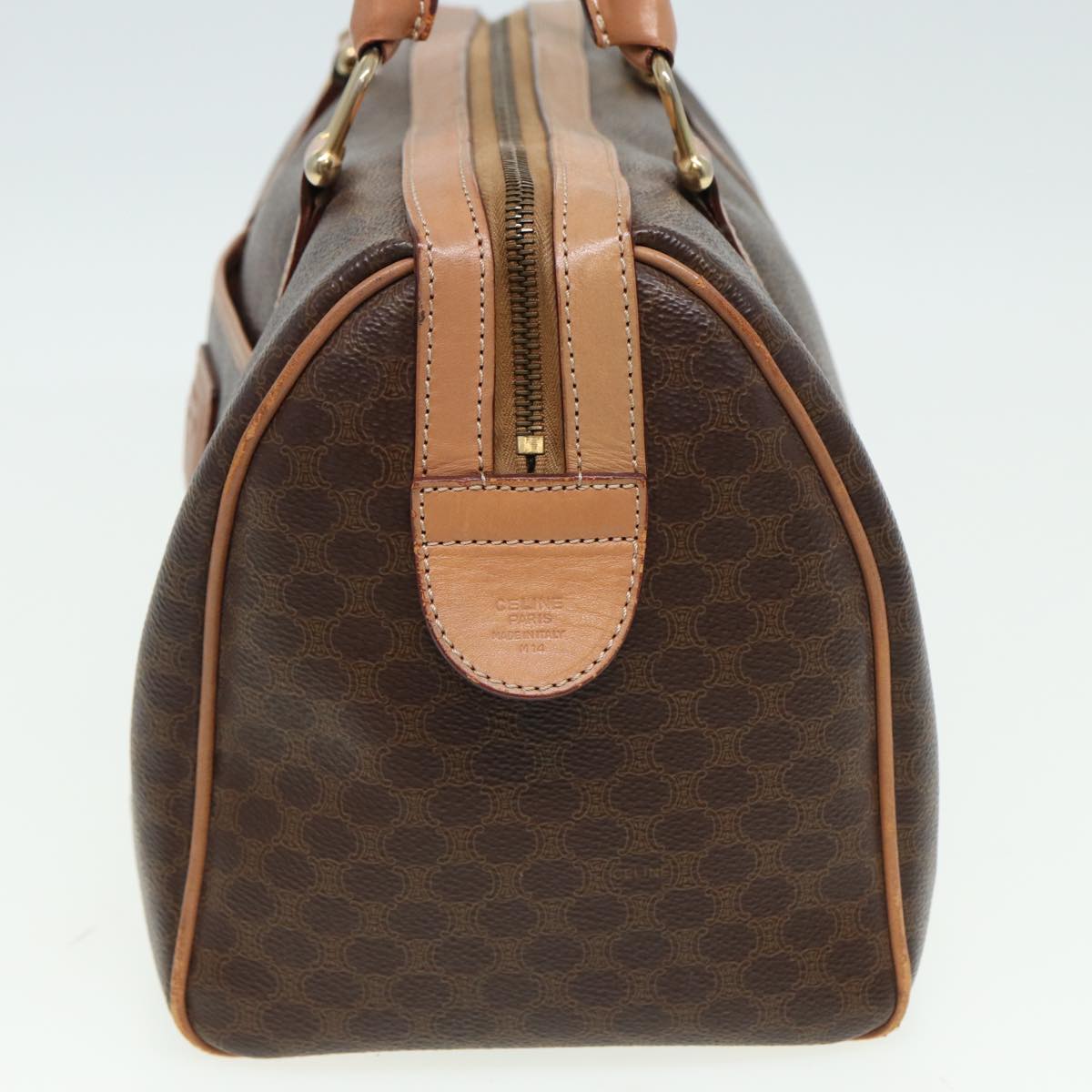 Luxury CELINE Macadam Canvas Boston Bag PVC Leather Brown 80990