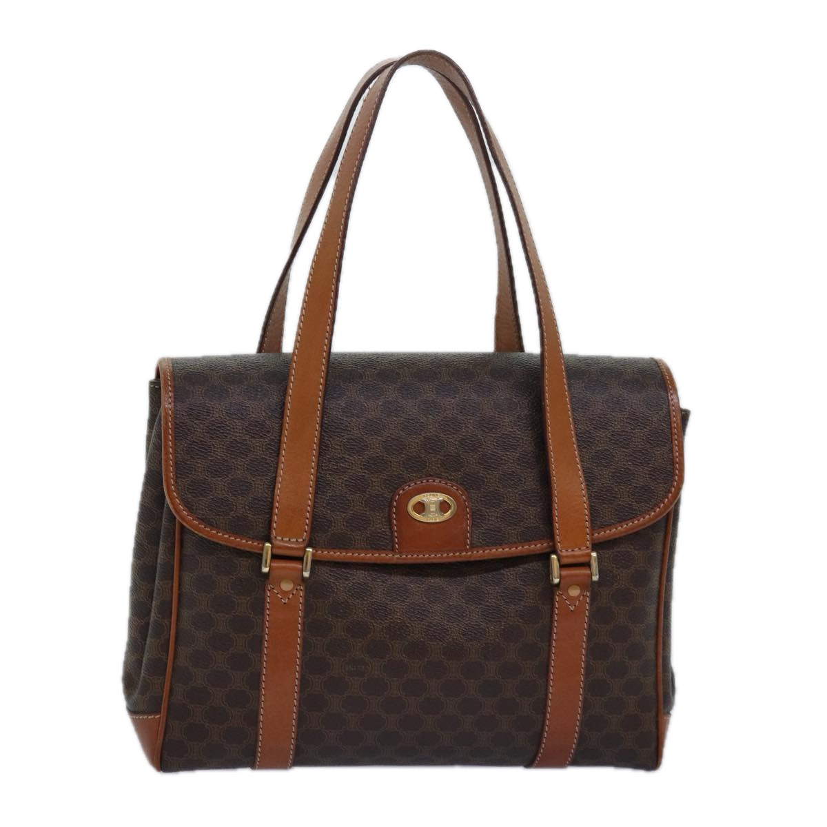 Luxury CELINE Macadam Canvas Shoulder Bag PVC Leather Brown 80995